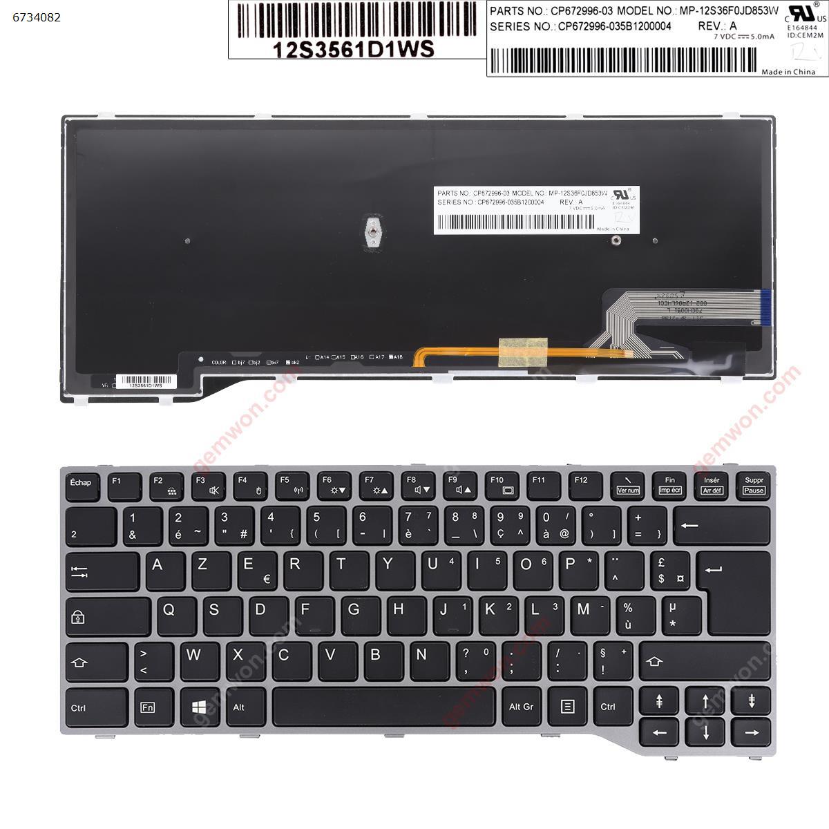 Picture of New Replacement Laptop Keyboard For Fujitsu Lifebook T725 T726  SILVER FRAME BLACK (Backlit Win8) FR Layout