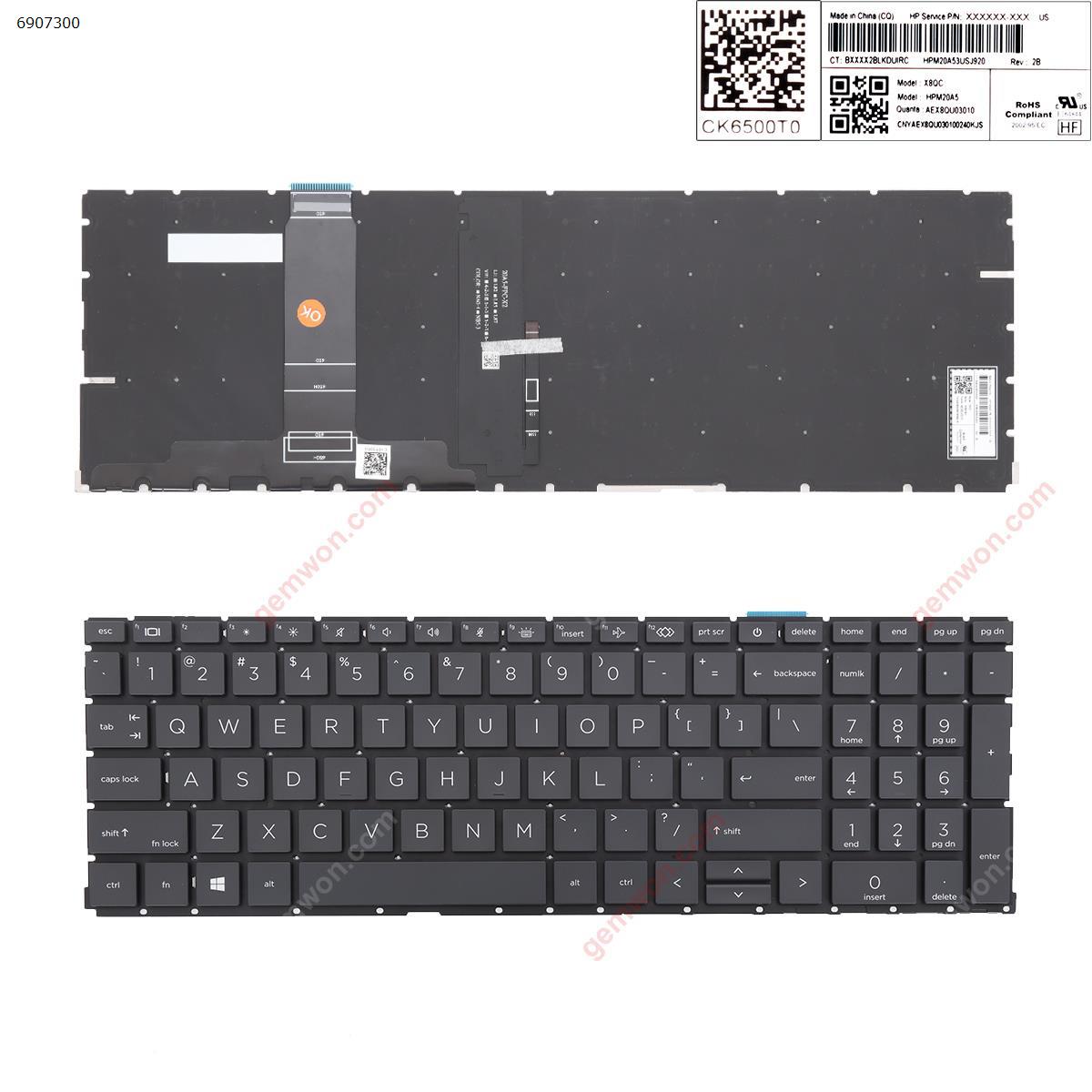 Picture of New Replacement Laptop Keyboard For HP ProBook 450 G8 455 G8 Series BLACK With Backlit Board(win8) Version2 US Layout