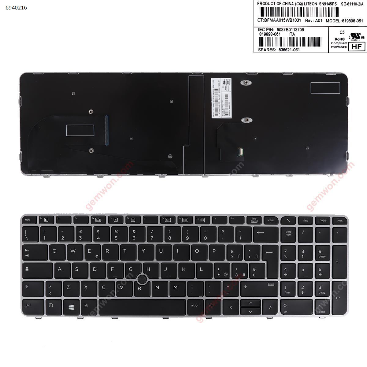 Picture of New Replacement Laptop Keyboard For HP EliteBook 755 G3 850 G3 850 G4 ZBook 15u G3 G4 SILVER FRAME BLACK (with point,Win8) IT Layout
