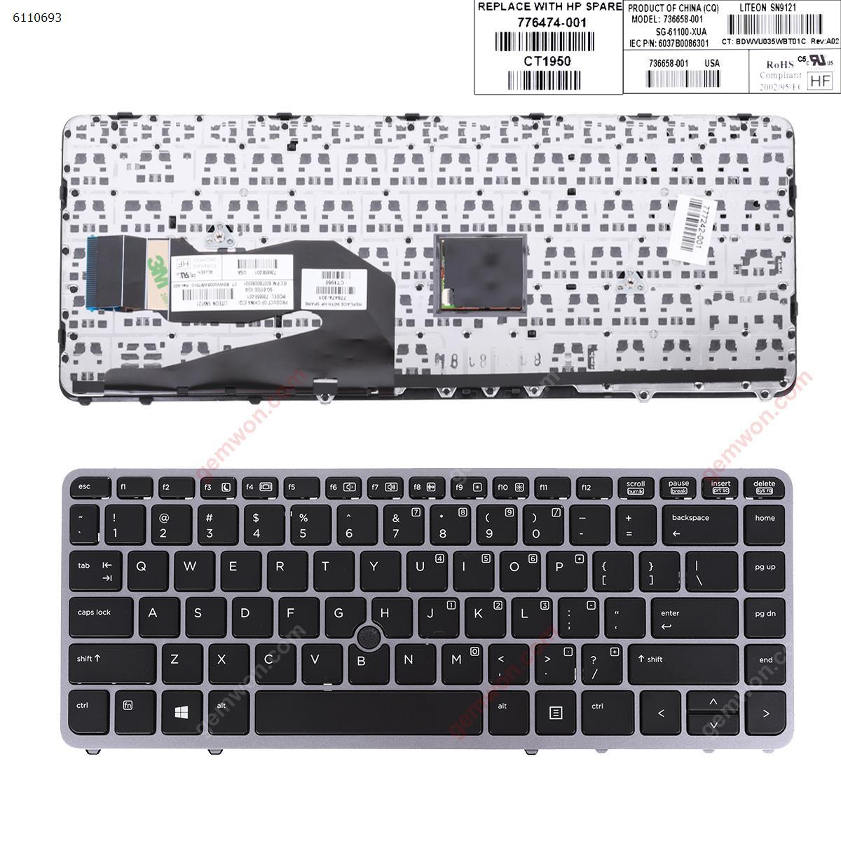 Picture of New Replacement Laptop Keyboard For HP EliteBook 840 G1 850 G1 SILVER ​FRAME BLACK (with point Win8)  US Layout