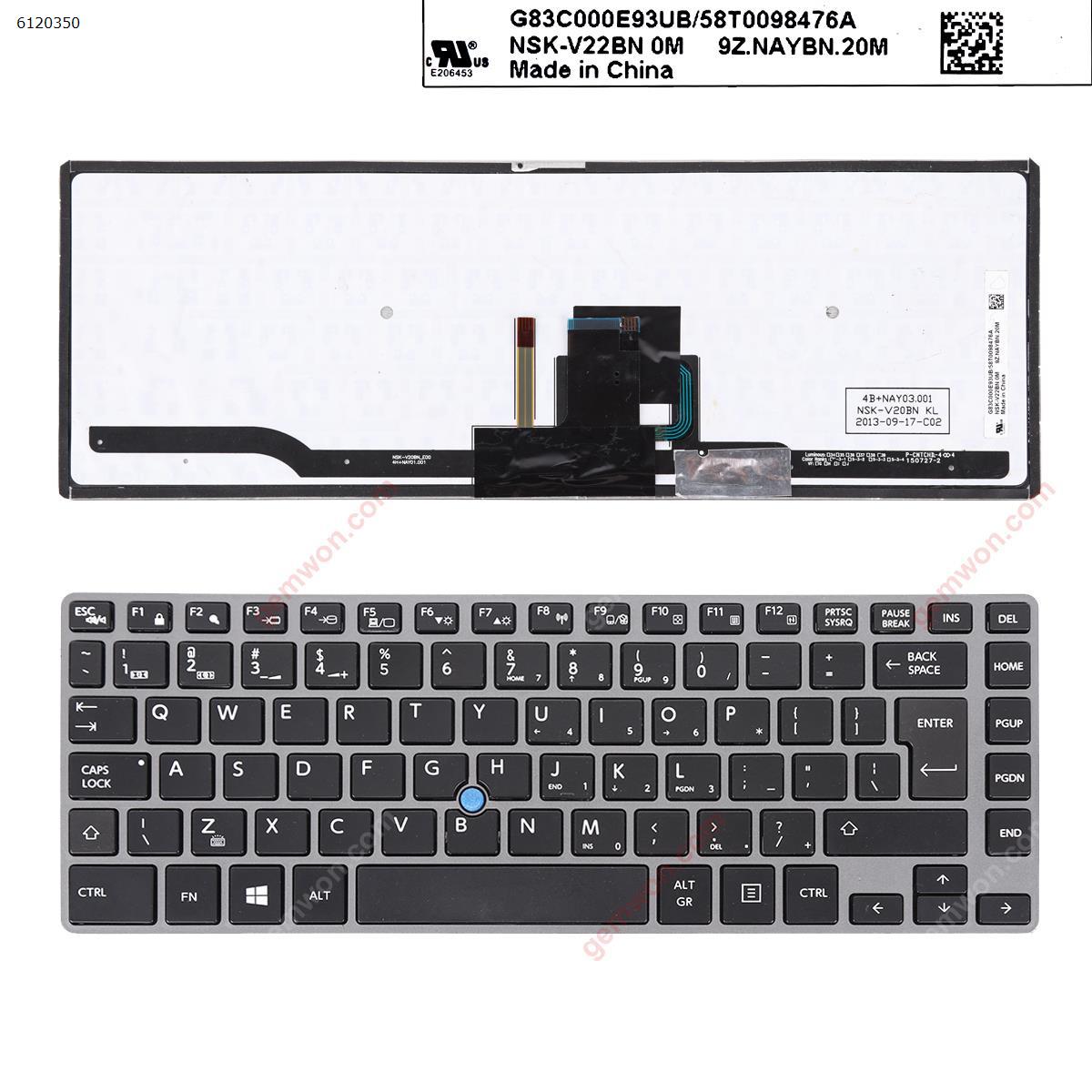 Picture of New Replacement Laptop Keyboard For TOSHIBA Tecra z40-a GRAY FRAME BLACK （with point，Backlit,WIN8）Reprint Big Enter UI Layout