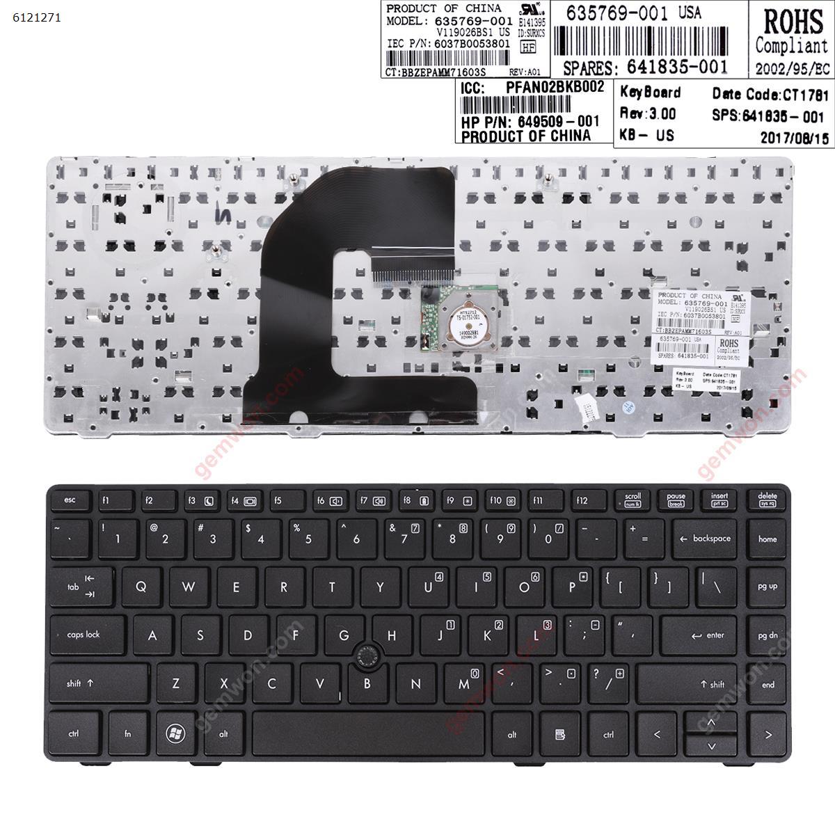 Picture of New Replacement Laptop Keyboard For HP EliteBook 8460P BLACK FRAME BLACK(With Piont Stick)	 US Layout