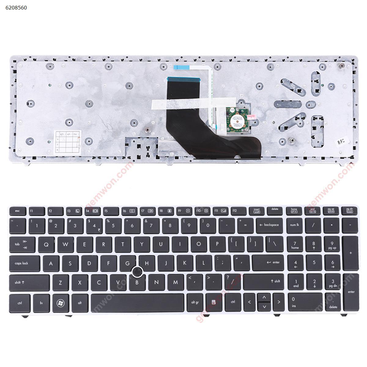 Picture of New Replacement Laptop Keyboard For HP ProBook 6560B/EliteBook 8570P 8560P SILVER FRAME BLACK(With Point stick) US Layout