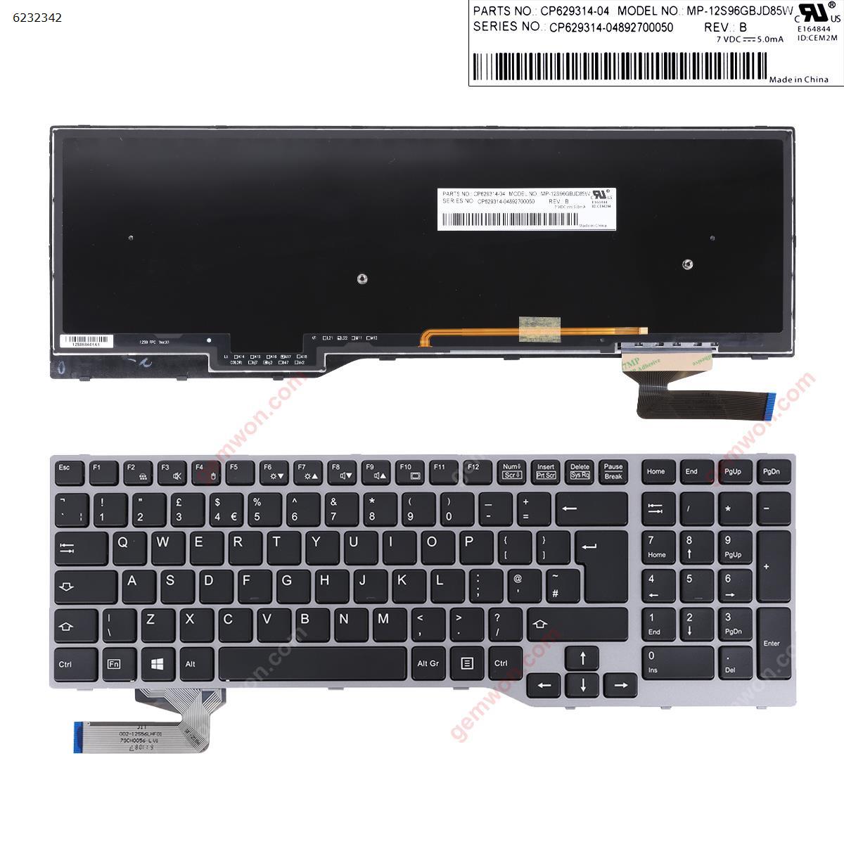 Picture of New Replacement Laptop Keyboard For Fujitsu Lifebook E753 E754 E557 E756 SILVER FRAME BLACK (Backlit Win8) Uk Layout