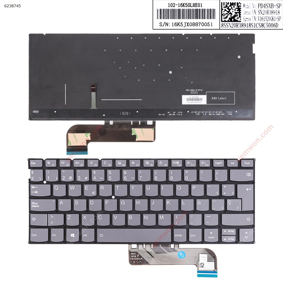 Picture of New Replacement Laptop Keyboard For Lenovo Yoga S730-13IWL S730-13IML  IdeaPad 730S  GRAY (Backlit Win8) SP Layout