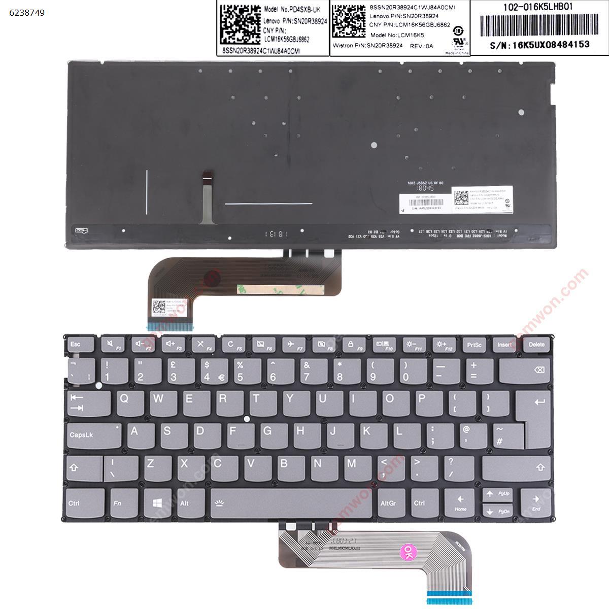Picture of New Replacement Laptop Keyboard For Lenovo Yoga S730-13IWL S730-13IML  IdeaPad 730S  GRAY (Backlit Win8) Uk Layout