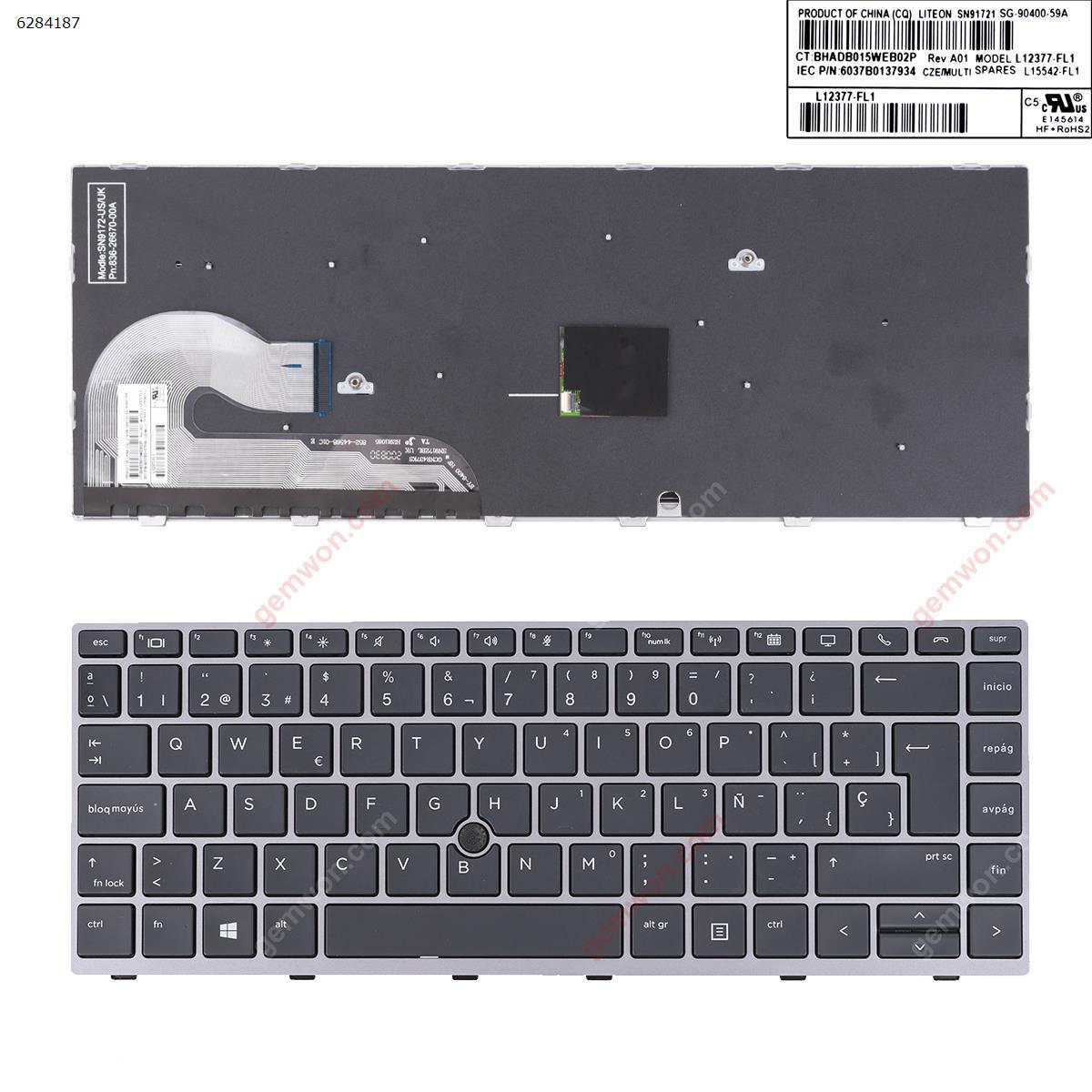 Picture of New Replacement Laptop Keyboard For HP EliteBook 840 G5 846 G5 840 G6 SILVER FRAME BLACK (with point )  Reprint SP Layout