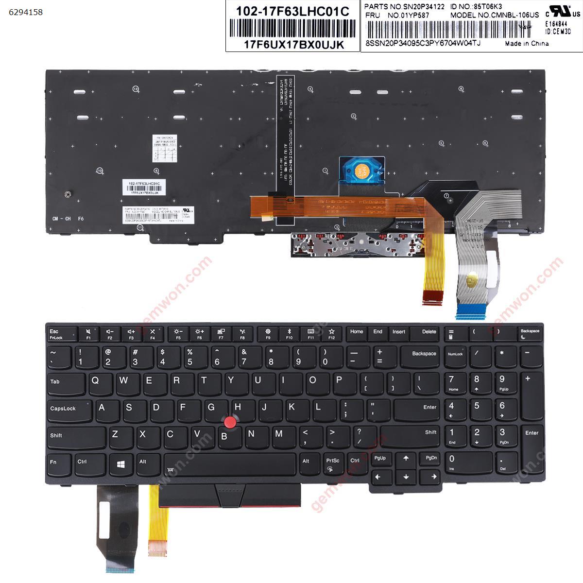 Picture of New Replacement Laptop Keyboard For IBM E580 BLACK FRAME BLACK (with point stick,Backlit,WIN8）OEM US Layout