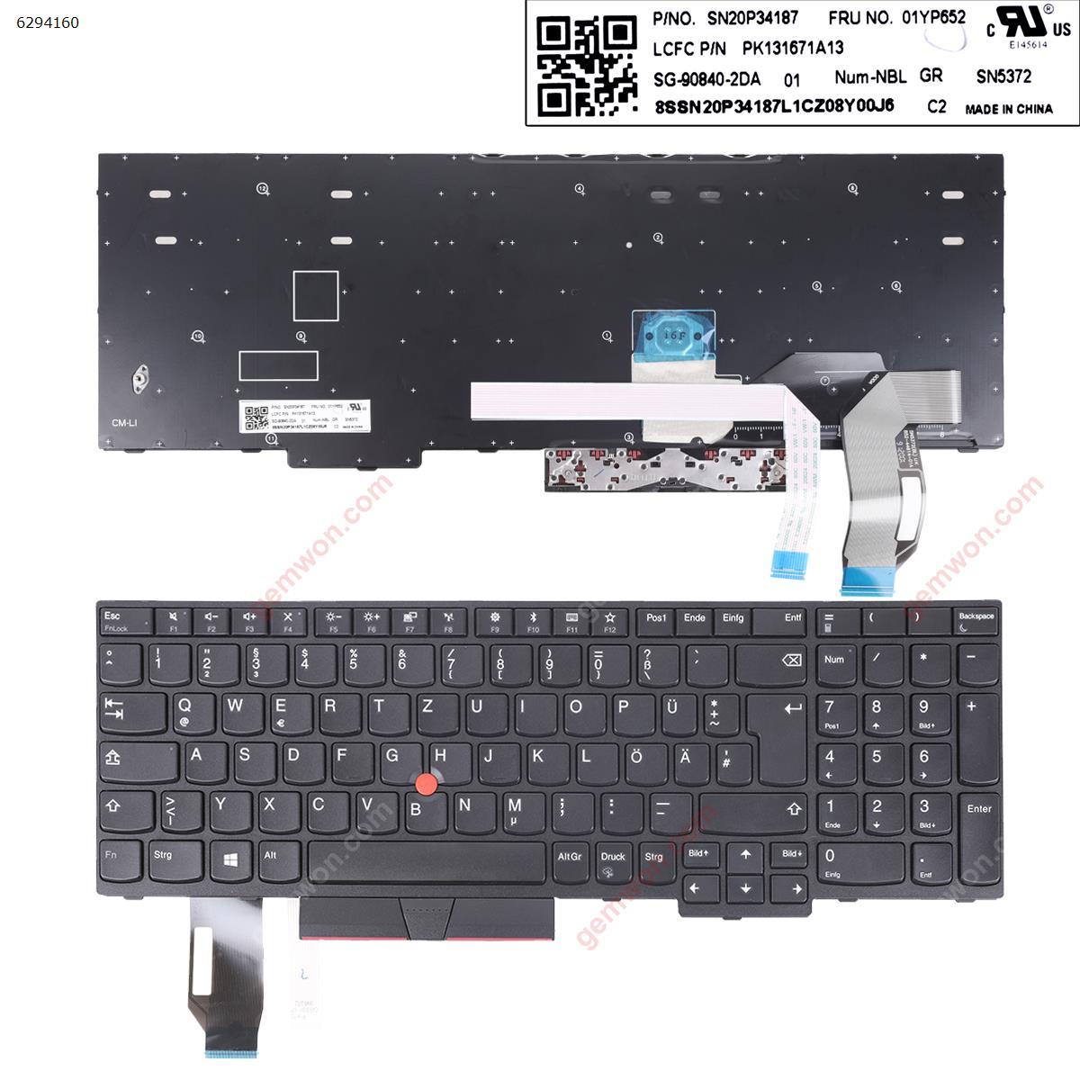 Picture of New Replacement Laptop Keyboard For IBM Thinkpad E580 L580 BLACK FRAME BLACK (with point stick ,For Win8)  OEM Gr Layout