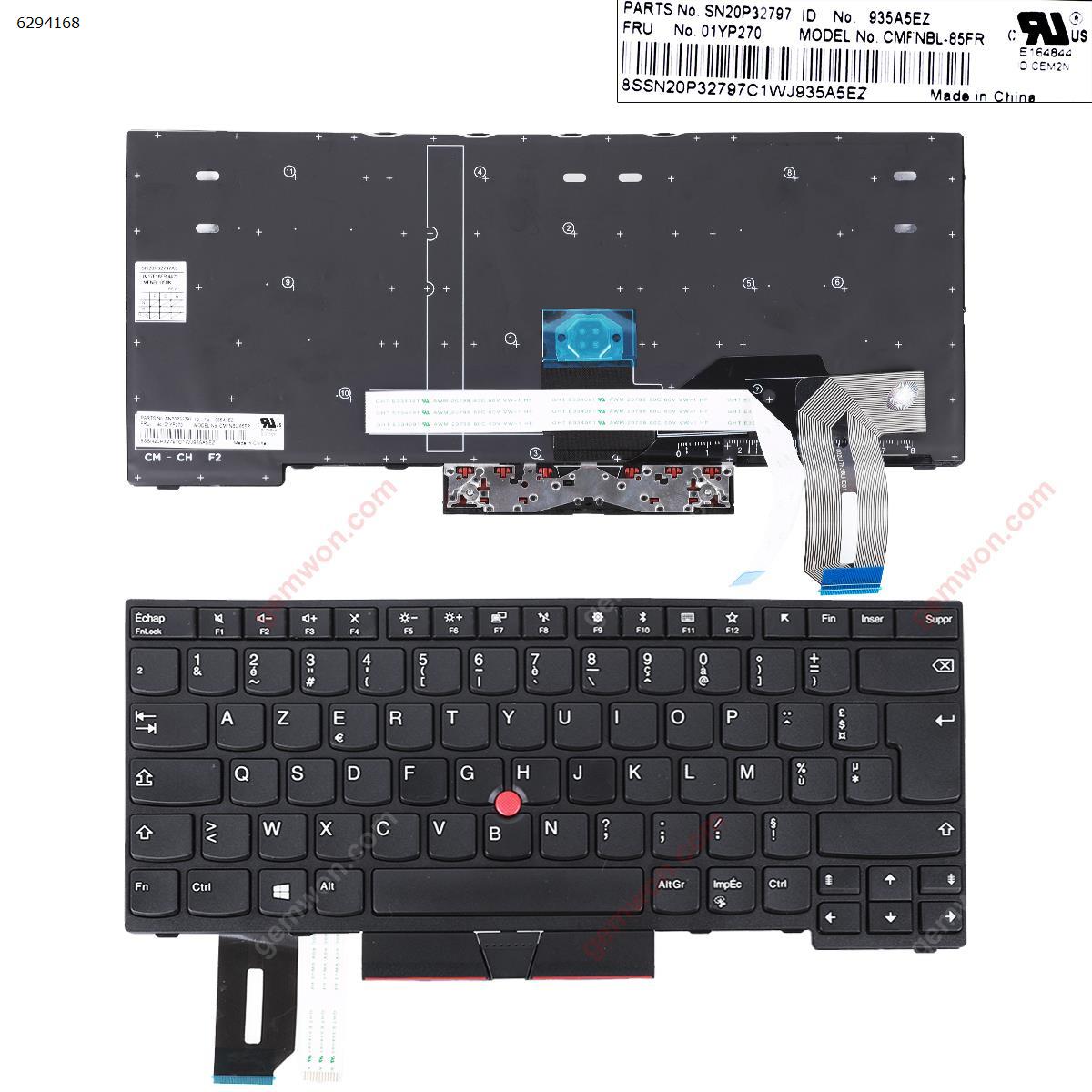 Picture of New Replacement Laptop Keyboard For Lenovo T490S T480S L480 L490 E480 E490 Black ( with point stick win8 )OEM FR Layout