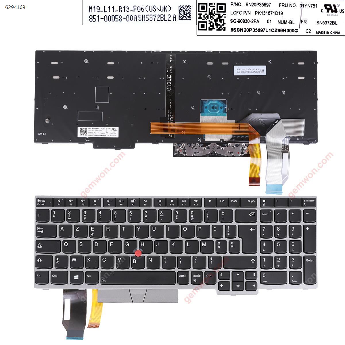 Picture of New Replacement Laptop Keyboard For IBM E580 SILVER FRAME BLACK (with point stick,Backlit,WIN8）OEM FR Layout