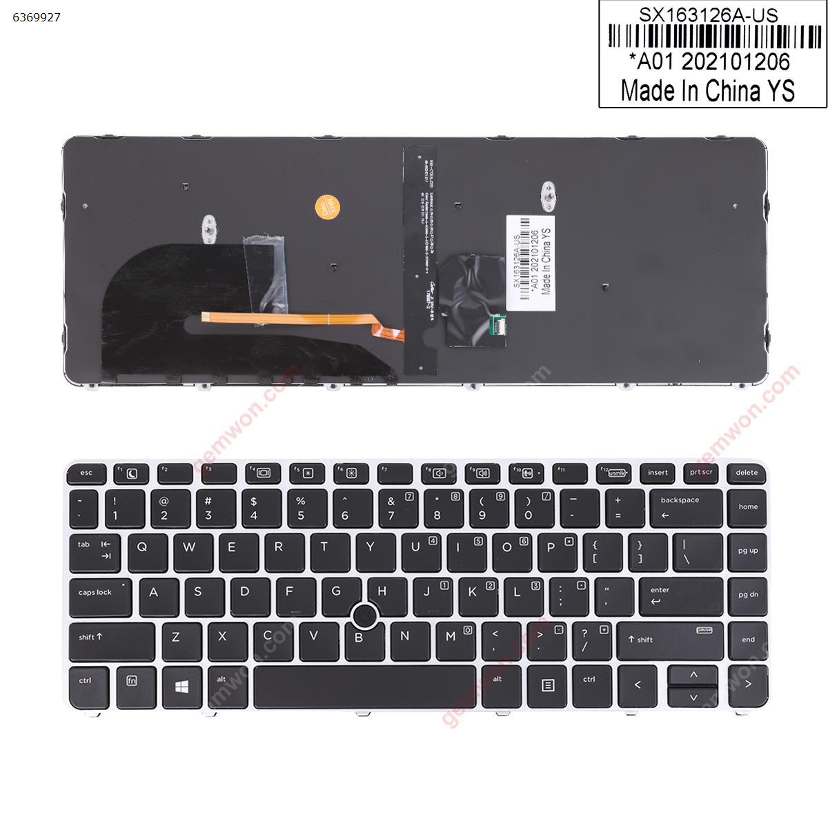Picture of New Replacement Laptop Keyboard For HP EliteBook 840 G3 SILVER FRAME BLACK (with point,Backlit,Win8) OEM US Layout