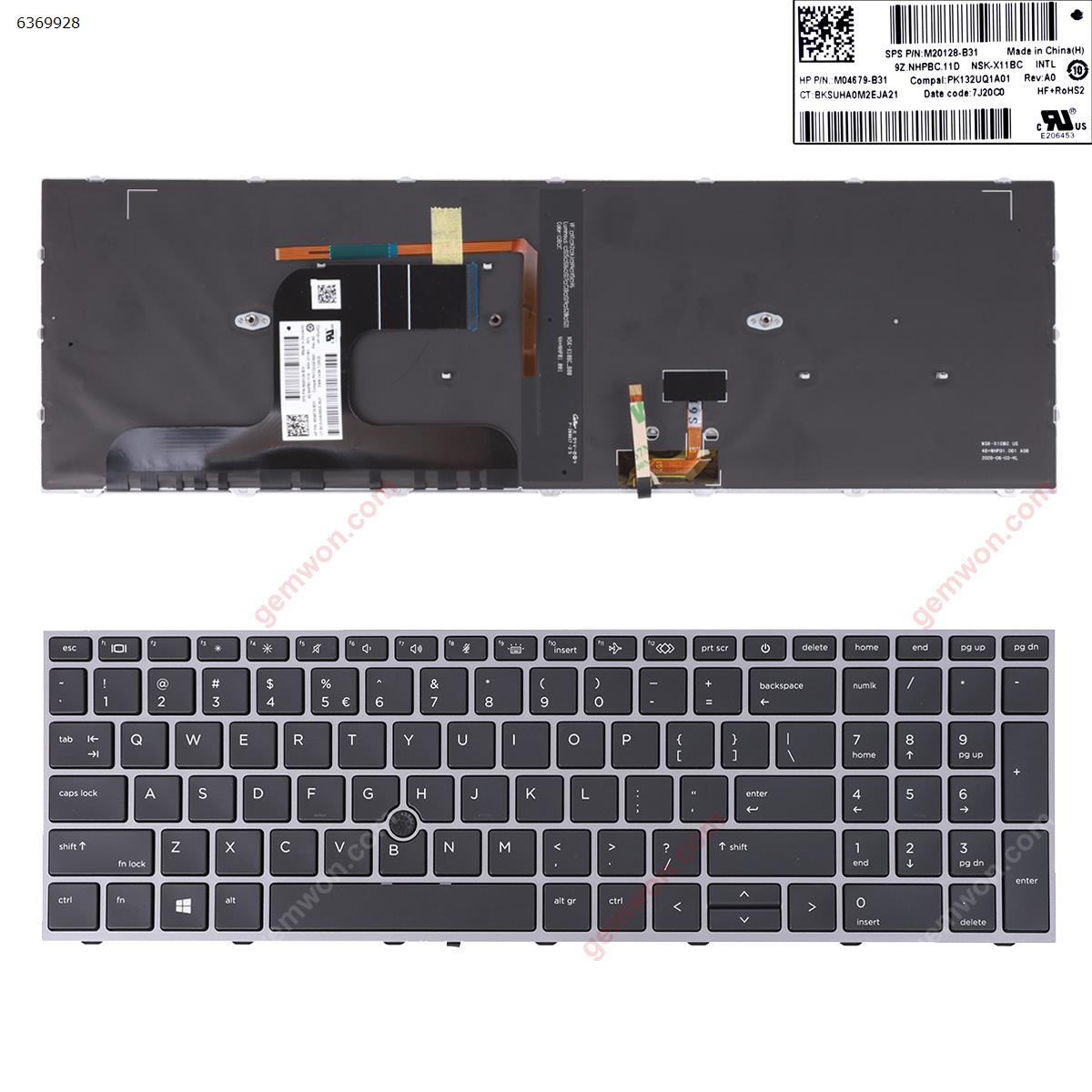 Picture of New Replacement Laptop Keyboard For HP ZBOOK Fury 17 G7 M04679-B31 M20128-B31 -001 NSK-X11BC GRAY FRAME BLACK(Backlit With Point Stick  Win8) US Layout