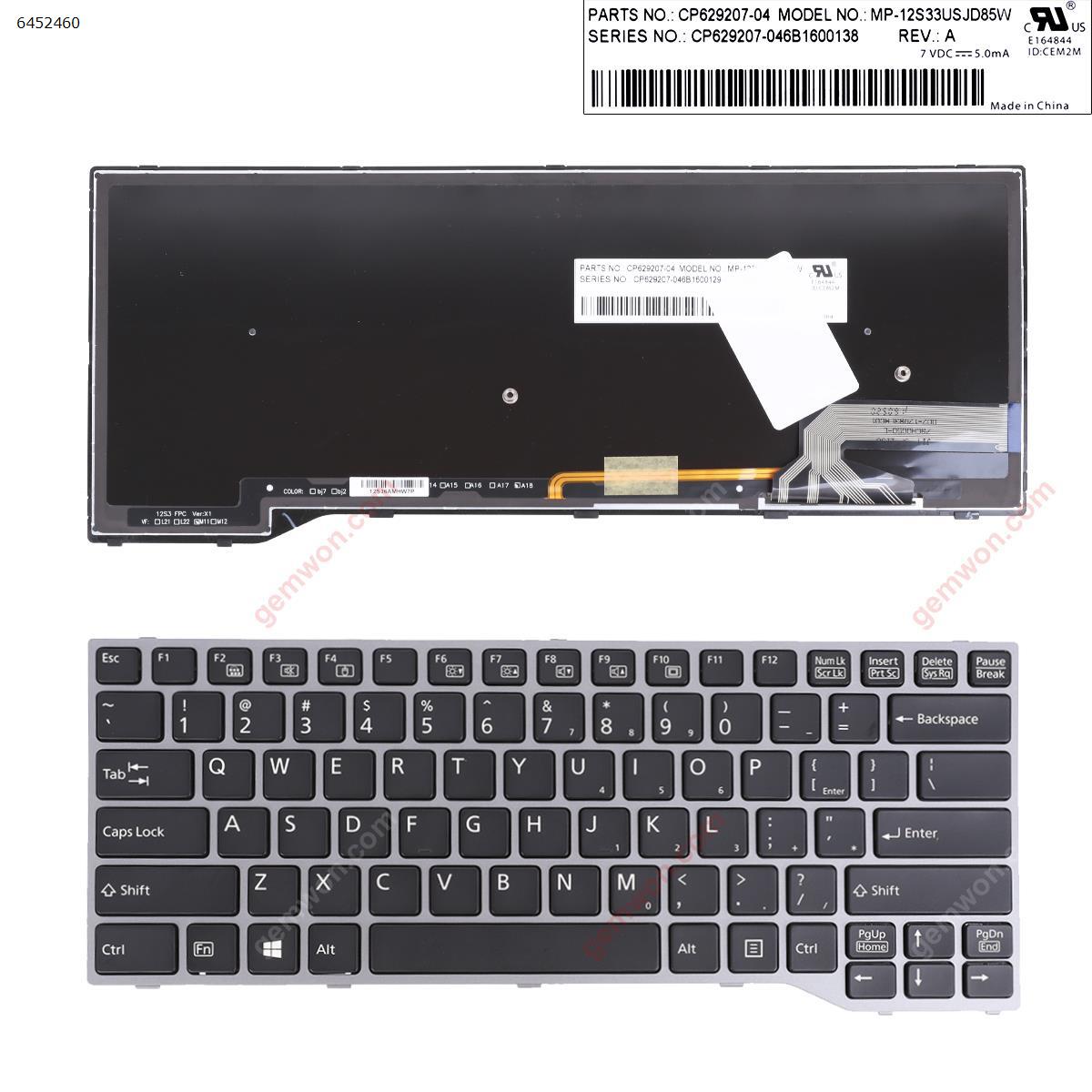 Picture of New Replacement Laptop Keyboard For Fujitsu Lifebook  E743 E744 E733 E734 T25 T726 SILVER FRAME BLACK (Backlit Win8) US Layout