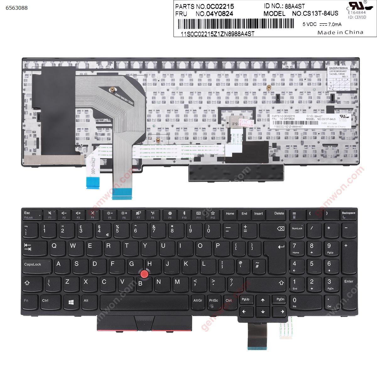 Picture of New Replacement Laptop Keyboard For Lenovo IBM ThinkPad T580 BLACK FRAME BLACK(With Point,For Win8) Uk Layout