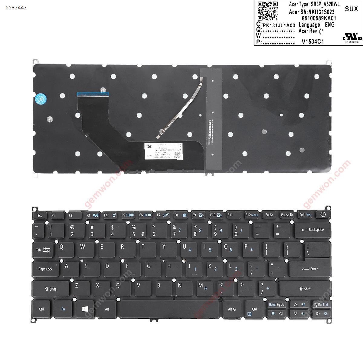 Picture of New Replacement Laptop Keyboard For ACER SWIFT  SF314-52  BLACK  (Backlit  ， Without FRAME,WIN8)	 US Layout
