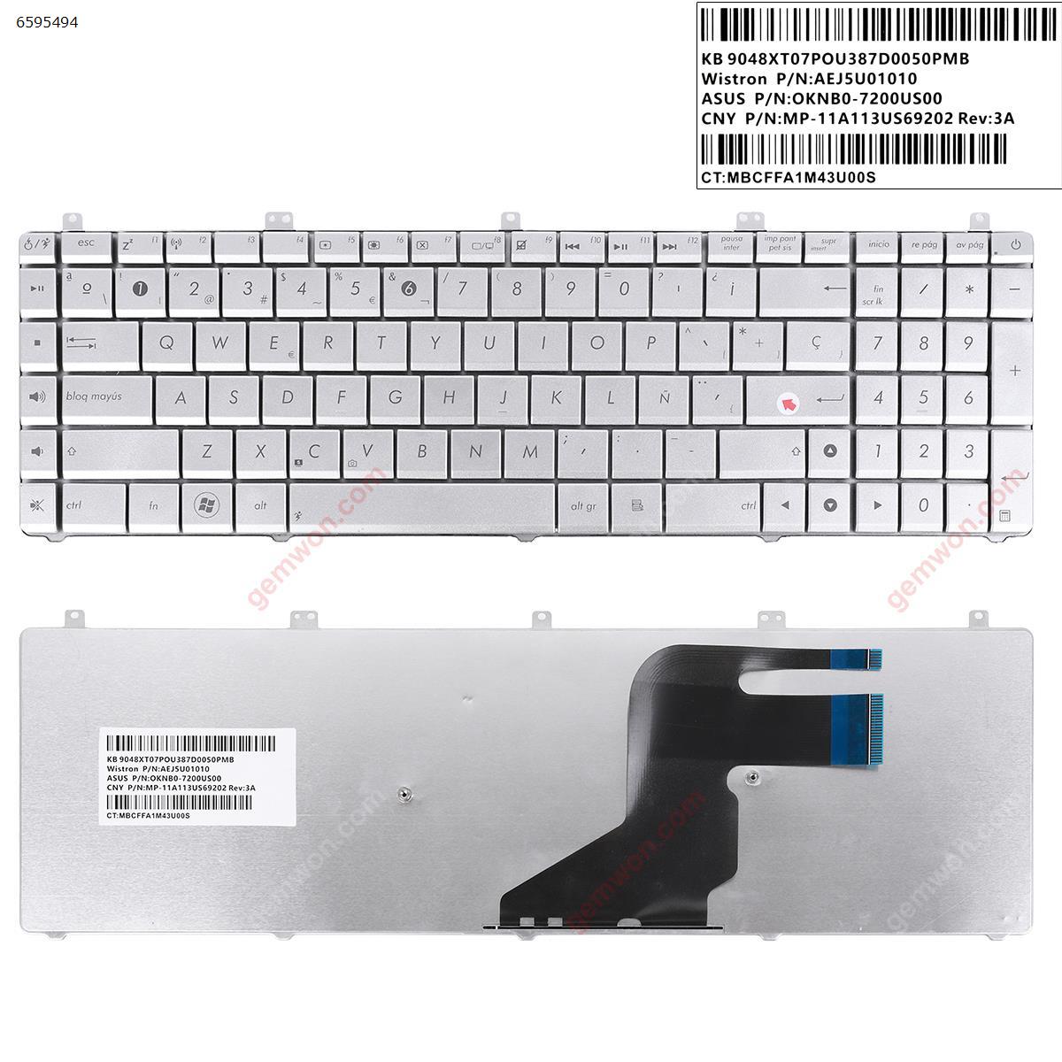 Picture of New Replacement Laptop Keyboard For ASUS N55 SILVER (Small Enter) SP Layout