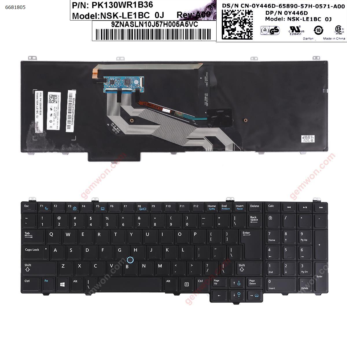 Picture of New Replacement Laptop Keyboard For DELL Latitude E5540 BLACK   Without  FRAME（ Backlit Big Enter ,With Point Stick Win8) OEM US Layout
