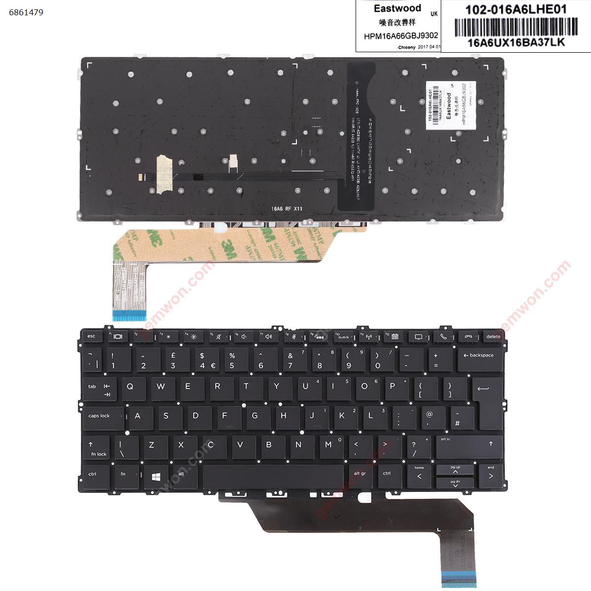 Picture of New Replacement Laptop Keyboard For HP EliteBook 1030 G2 x360 BLACK （With Backlit Board，Win8）Version 2 Uk Layout