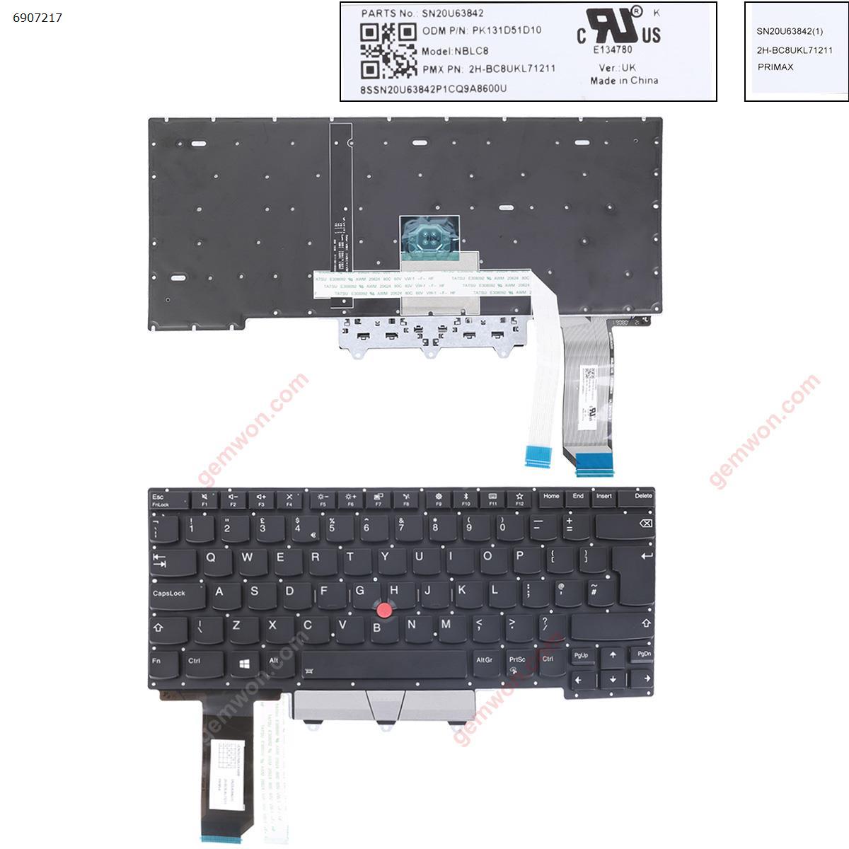 Picture of New Replacement Laptop Keyboard For Lenovo Thinkpad E14 Gen 1 2020 Type 20RA 20RB  Backlit (With Point Stick For Win8) Uk Layout