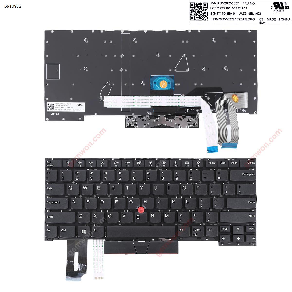 Picture of New Replacement Laptop Keyboard For Lenovo T490S  L490 E490  Black ( with point stick win8 )OEM US Layout