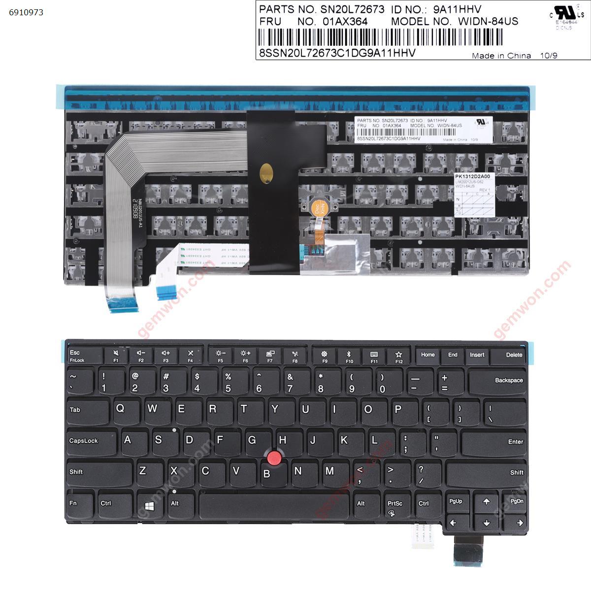 Picture of New Replacement Laptop Keyboard For Lenovo Thinkpad T460P T470P BLACK FRAME BLACK  ( with point stick win8 ) US Layout