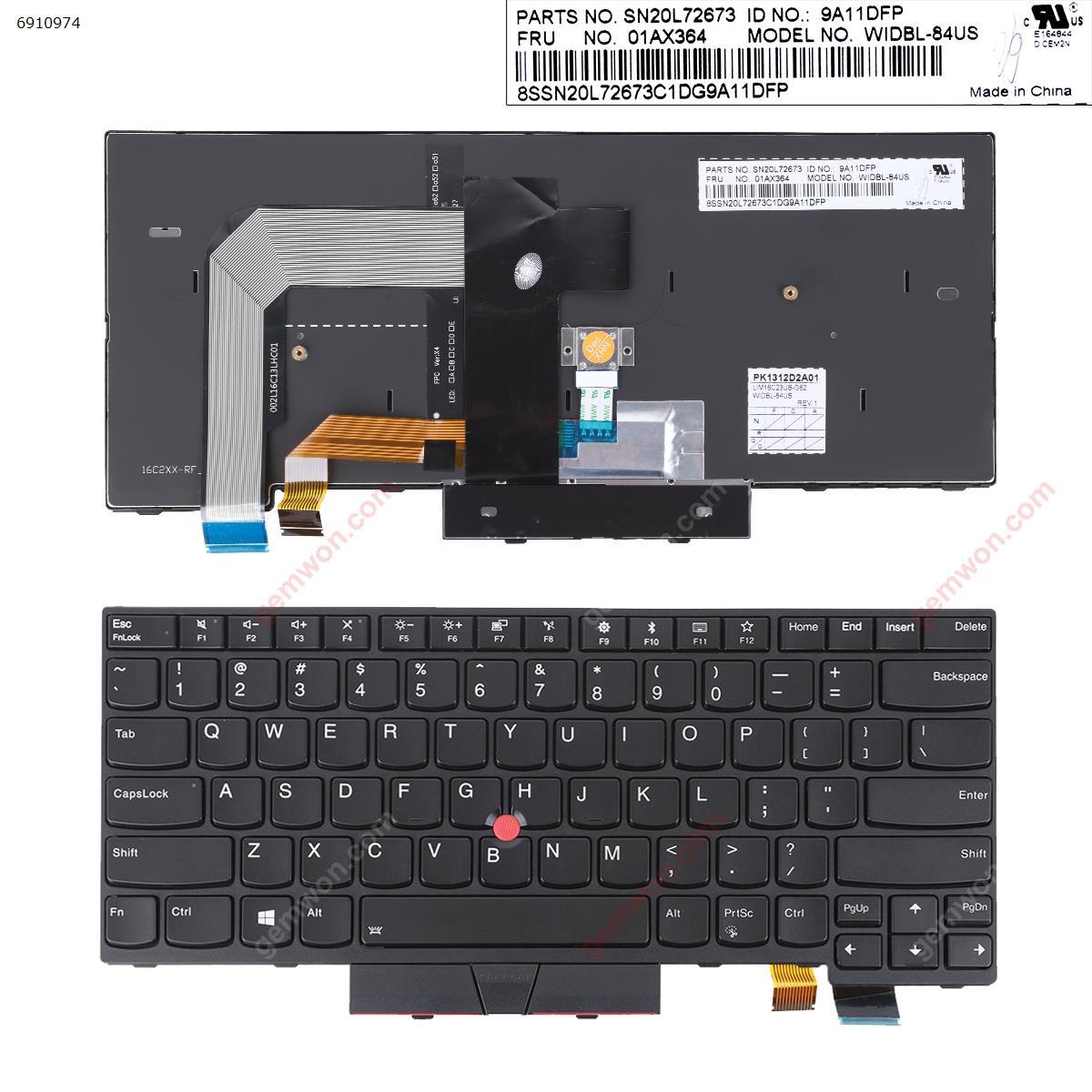 Picture of New Replacement Laptop Keyboard For ThinkPad T470 T480 BLACK FRAME BLACK ( Backlit , with point stick ,For Win8) OEM US Layout