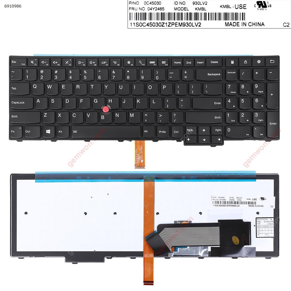 Picture of New Replacement Laptop Keyboard For ThinkPad E531 T540 BLACK(  Backlit with point stick For Win8)OEM US Layout