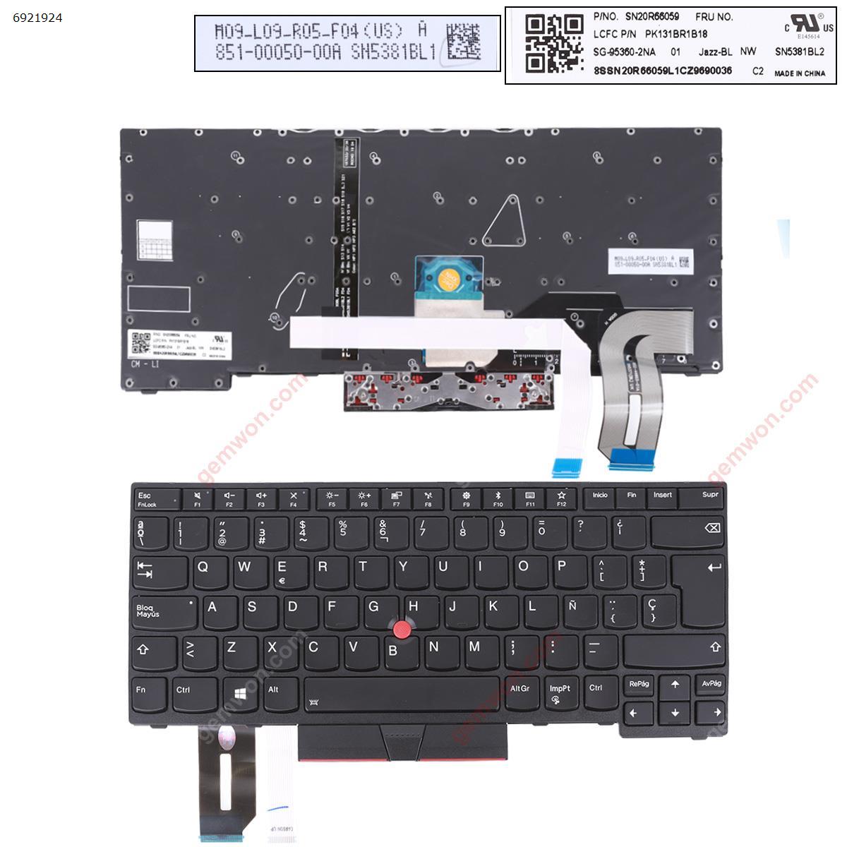 Picture of New Replacement Laptop Keyboard For Thinkpad L480 L490 E480 E490 BLACK (Backlit with point stick ,For Win8) OEM SP Layout