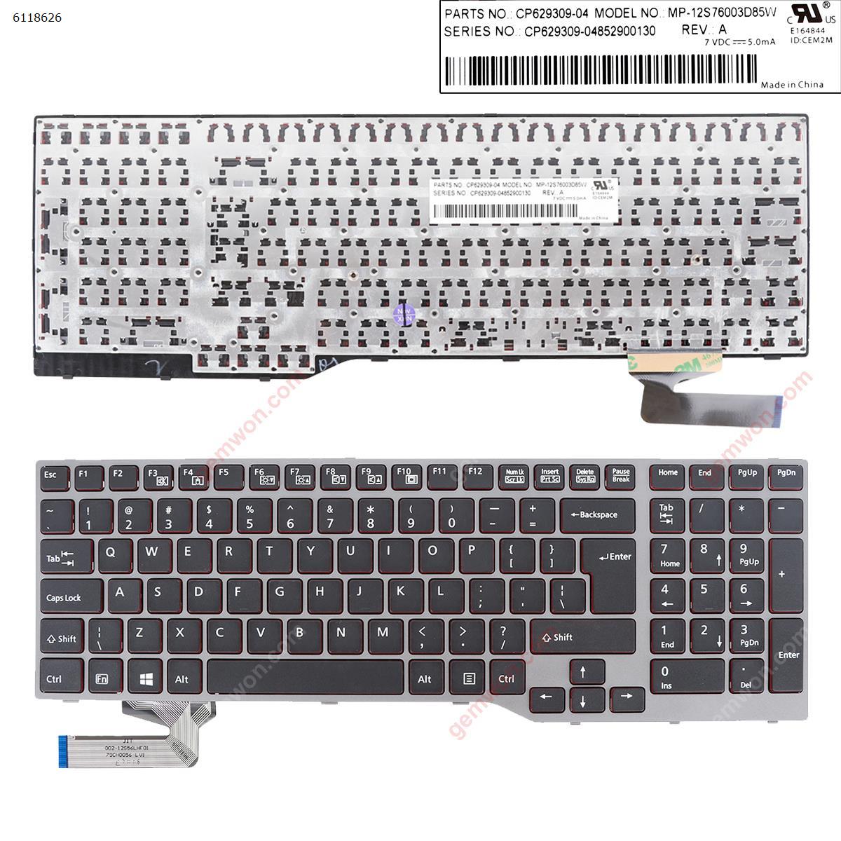 Picture of New Replacement Laptop Keyboard For Fujitsu Lifebook E753 E754 GRAY FRAME BLACK (Win8) US Layout