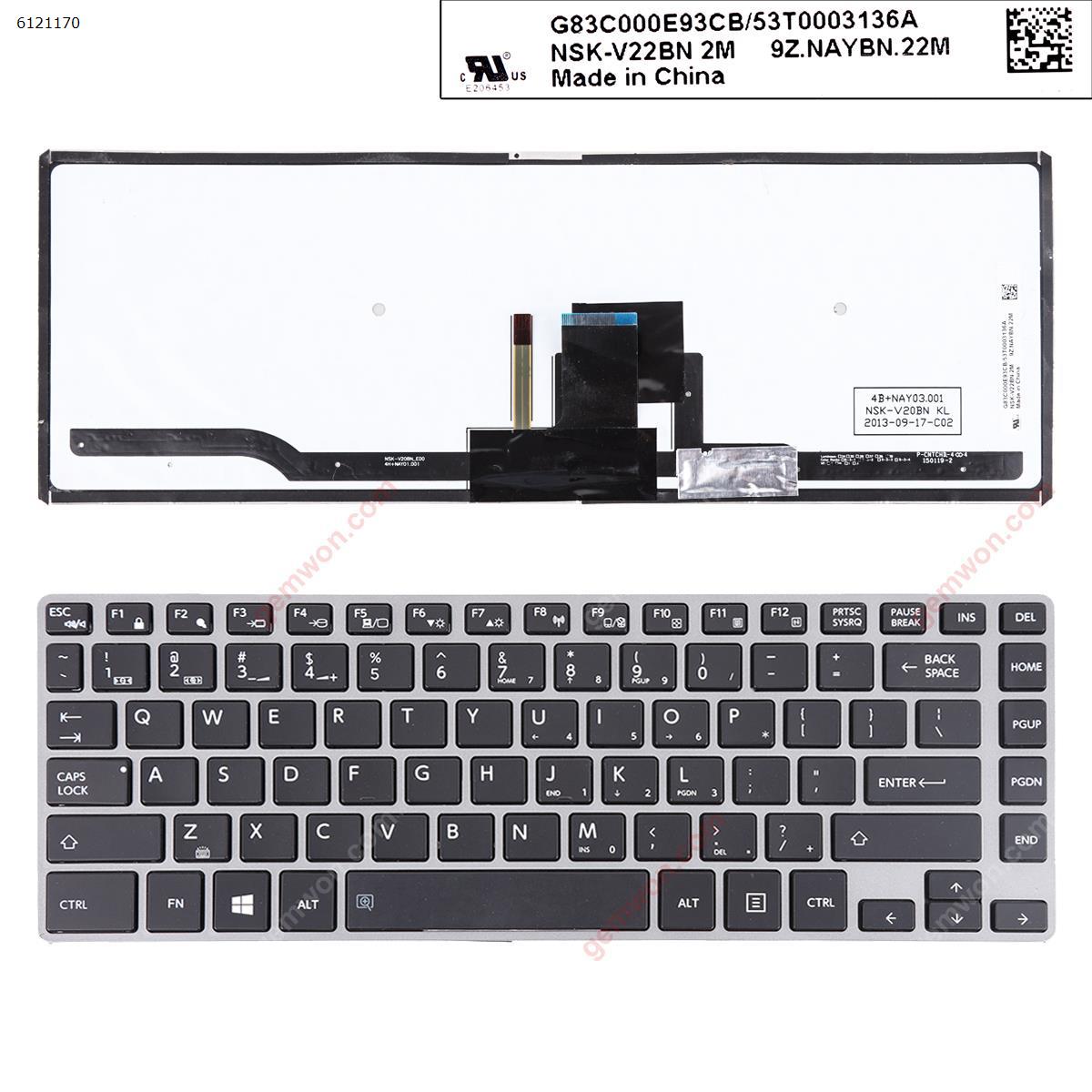 Picture of New Replacement Laptop Keyboard For TOSHIBA Tecra z40-a z40-b GRAY FRAME BLACK （Backlit,WIN8）	 US Layout