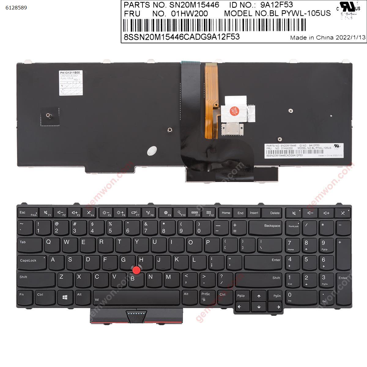 Picture of New Replacement Laptop Keyboard For Lenovo ThinkPad P50 P70 BLACK FRAME BLACK (Backlit ， With Point ，Win8) US Layout