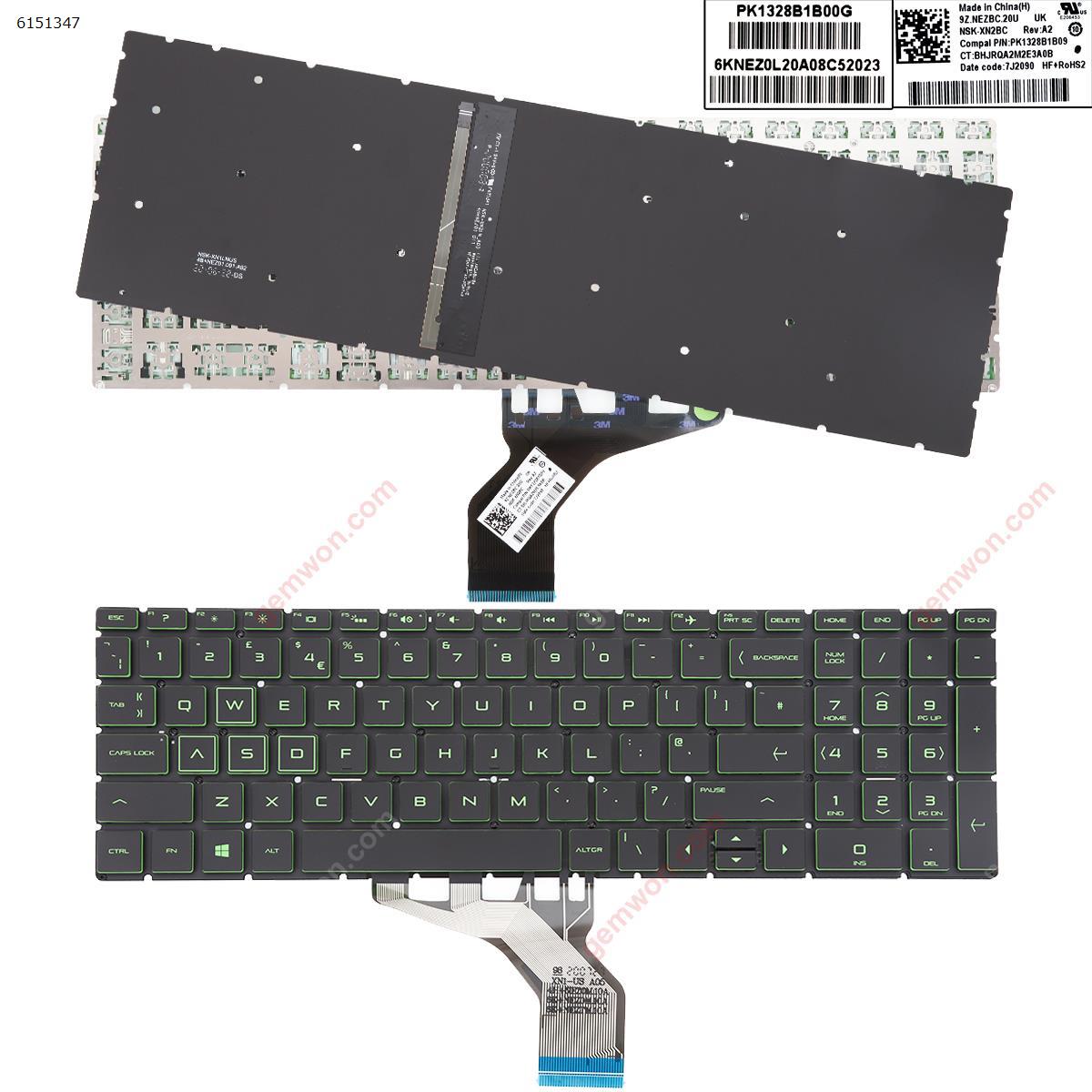 Picture of New Replacement Laptop Keyboard For HP Pavilion 15-DA 250 255 G7 Gen7 BLACK (With Backlit Board ，Small Enter,Green Side WIN8) Uk Layout