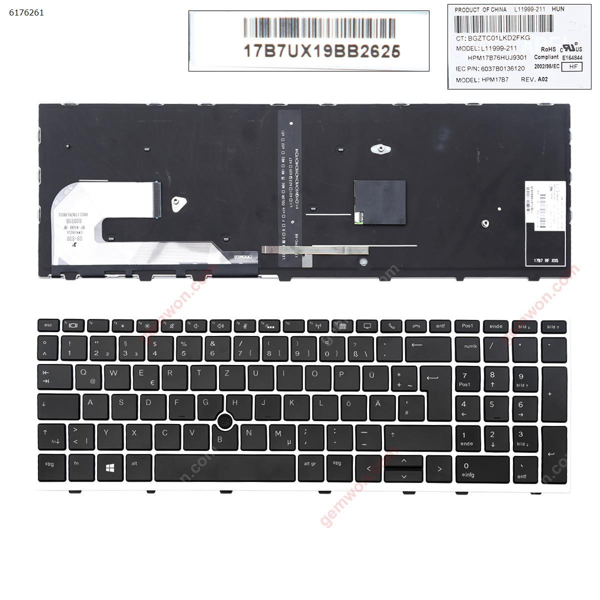 Picture of New Replacement Laptop Keyboard For HP EliteBook 850 G5 SILVER FRAME BLACK (Backlit , with point ) GR Layout