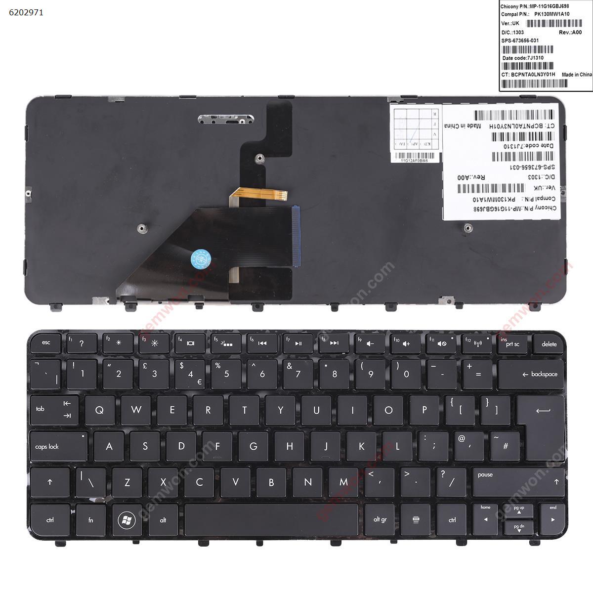 Picture of New Replacement Laptop Keyboard For HP Folio 13 13-1000 13-2000 GLOSSY FRAME BLACK (Backlit) Uk Layout