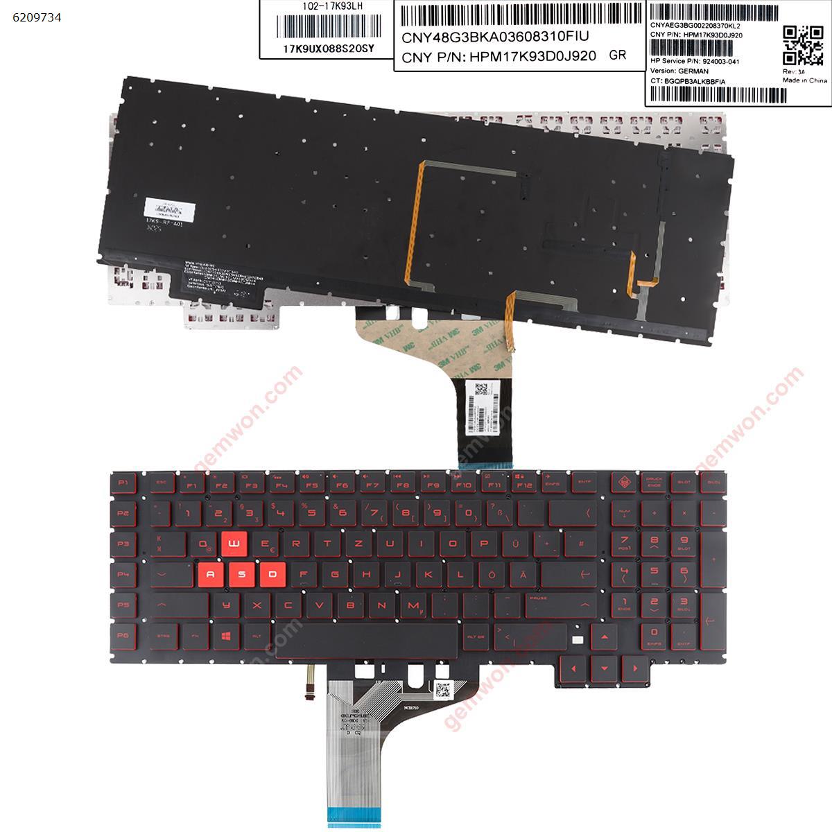 Picture of New Replacement Laptop Keyboard For HP Omen 17-AN000 17-AN001CA 17-AN008CA 17-AN010CA 17-AN020CA BLACK (Backlit,Without FRAME,Red Printing,Win8) GR Layout
