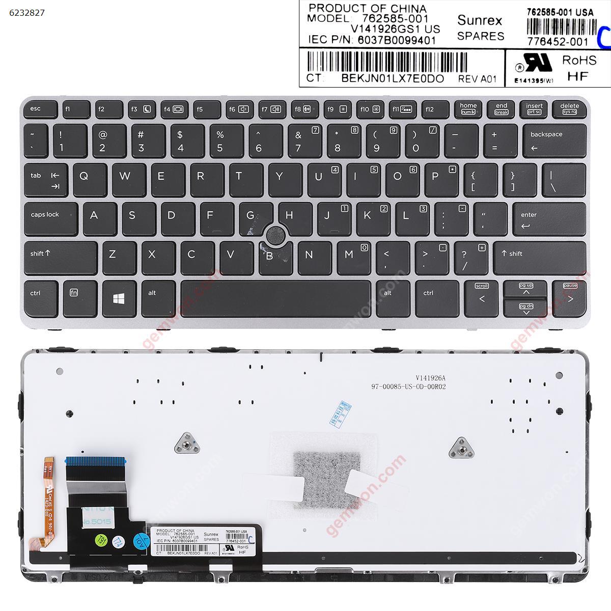 Picture of New Replacement Laptop Keyboard For HP EliteBook 810 G1 810 G2 810 G3 SILVER FRAME BLACK (Backlit,with point,Win8) US Layout