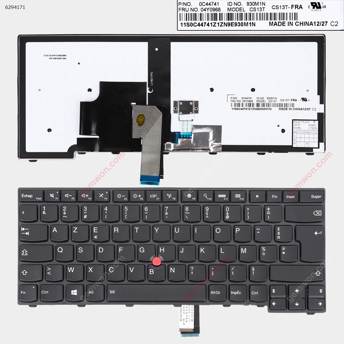 Picture of New Replacement Laptop Keyboard For Thinkpad E431 T440 T440P T440S T450 T450s T431s BLACK FRAME BLACK(Backlit,With Point stick,Win8 ) OEM FR Layout
