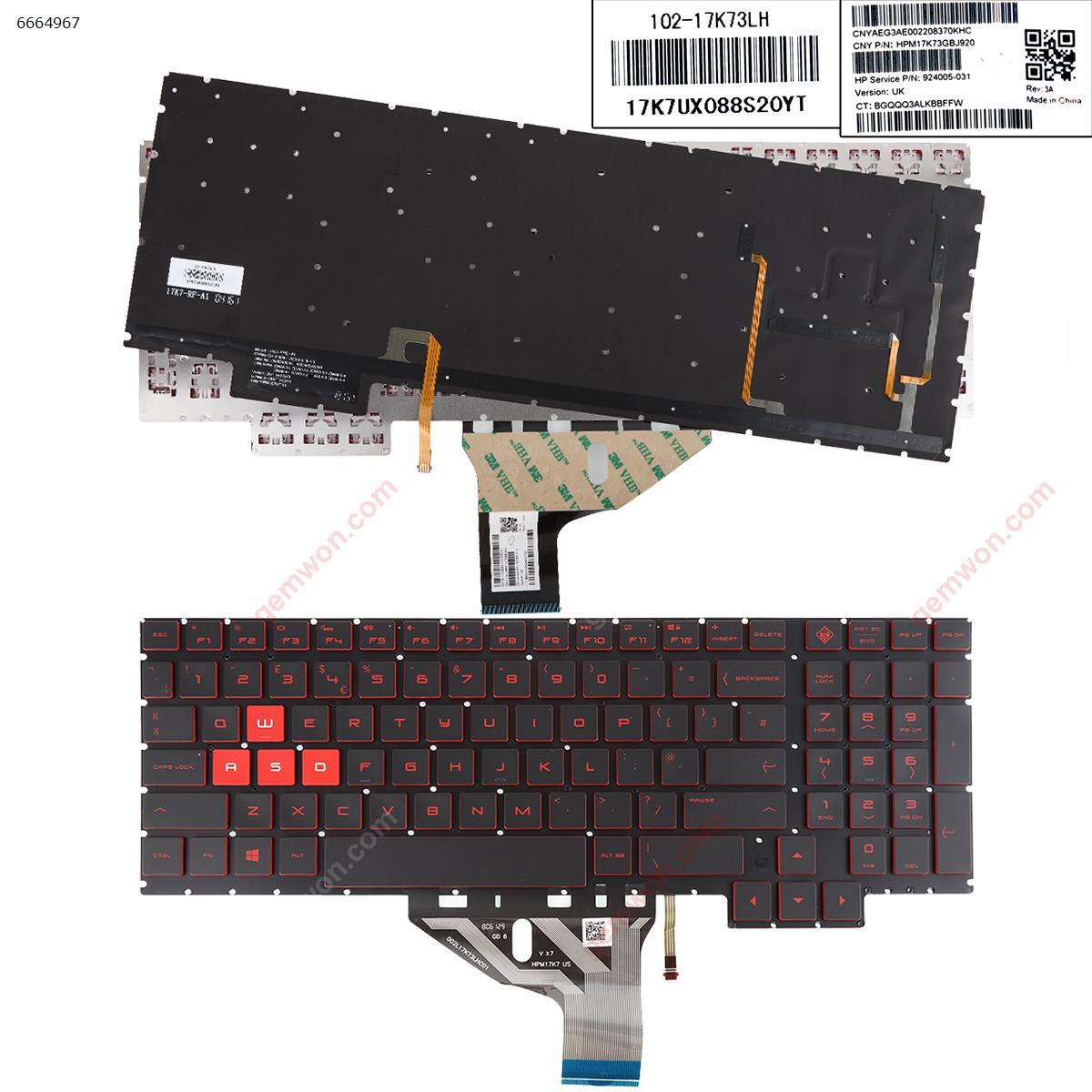 Picture of New Replacement Laptop Keyboard For HP Omen 15-ce 15-ce000 15-ce020ca 15-CE010CA 15-CE0US BLACK (Backlit,Without FRAME,Red Printing,Win8) Uk Layout