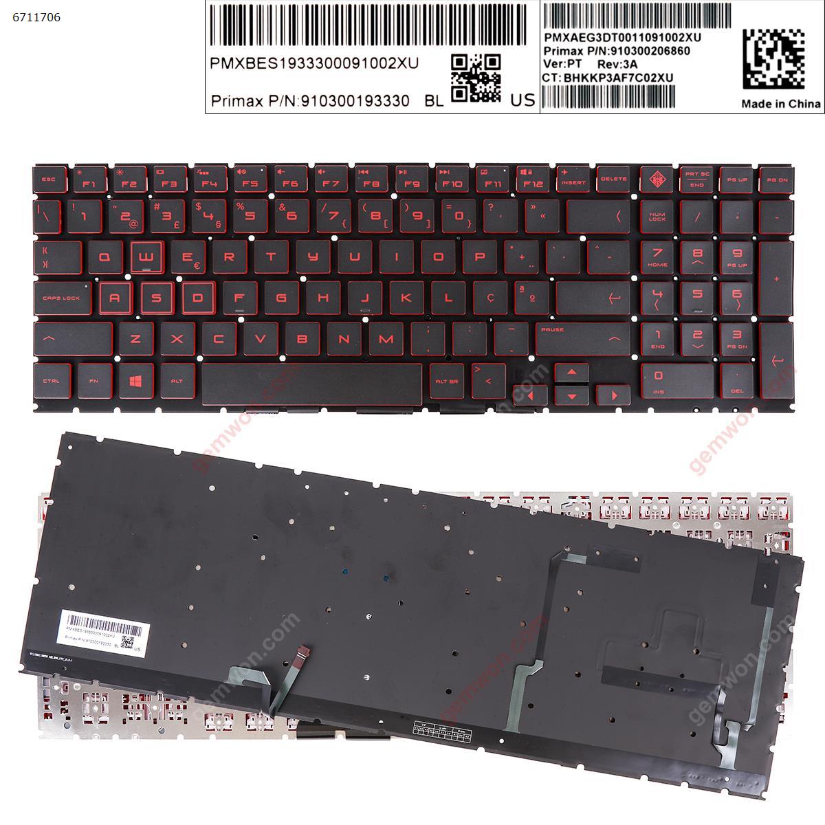 Picture of New Replacement Laptop Keyboard For HP omen 15-DC TPN-Q211 15-dc000 15t-dc000 15-dc0010nr BLACK   red Printing ( Backlit,WIN8,without FRAME) PO Layout
