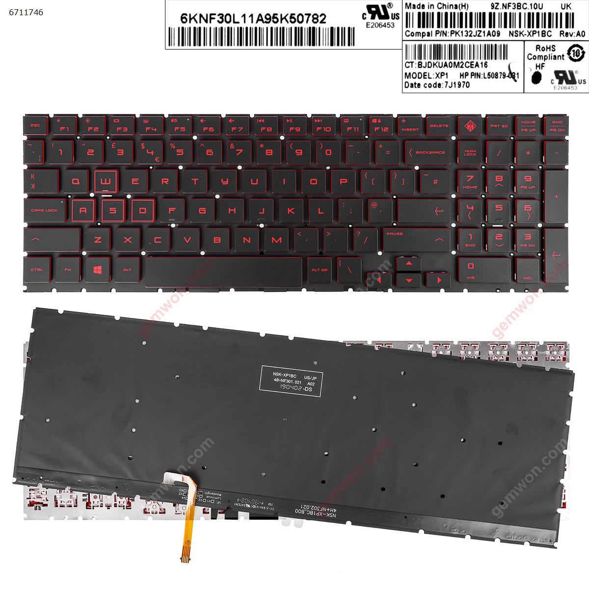 Picture of New Replacement Laptop Keyboard For HP omen 15-DC TPN-Q211 15-dc000 15t-dc000 15-dc0010nr BLACK   red Printing ( Backlit,WIN8,without FRAME) Uk Layout