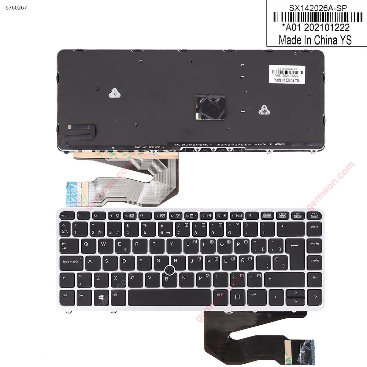 Picture of New Replacement Laptop Keyboard For HP EliteBook 840 G1 SILVER FRAME BLACK (Backlit,With Point stick)OEM SP Layout