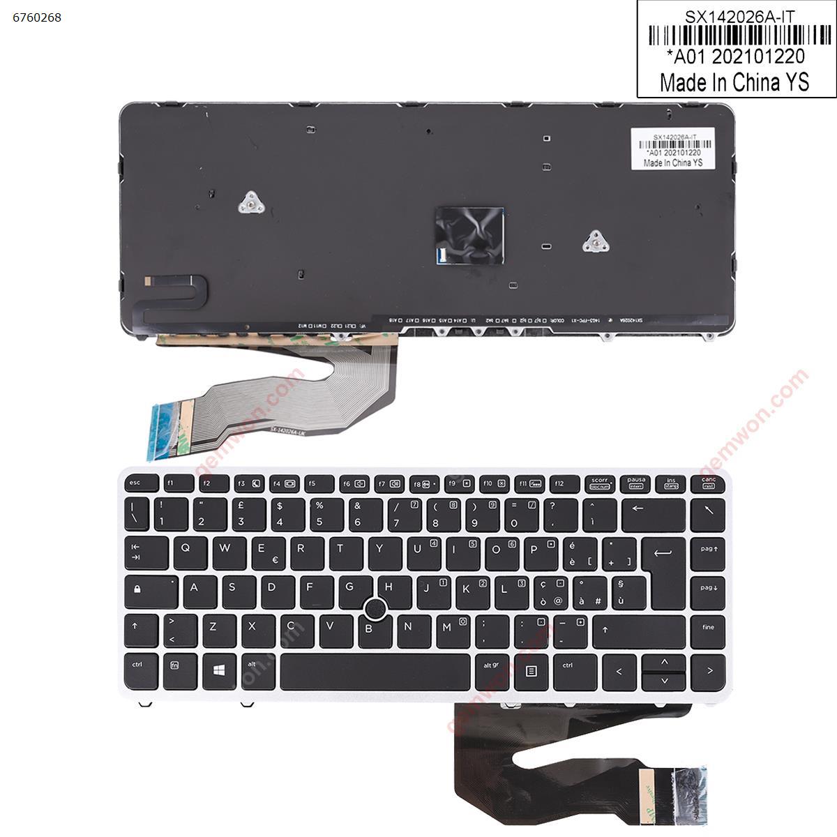 Picture of New Replacement Laptop Keyboard For HP EliteBook 840 G1 SILVER FRAME BLACK (Backlit,With Point stick)OEM IT Layout