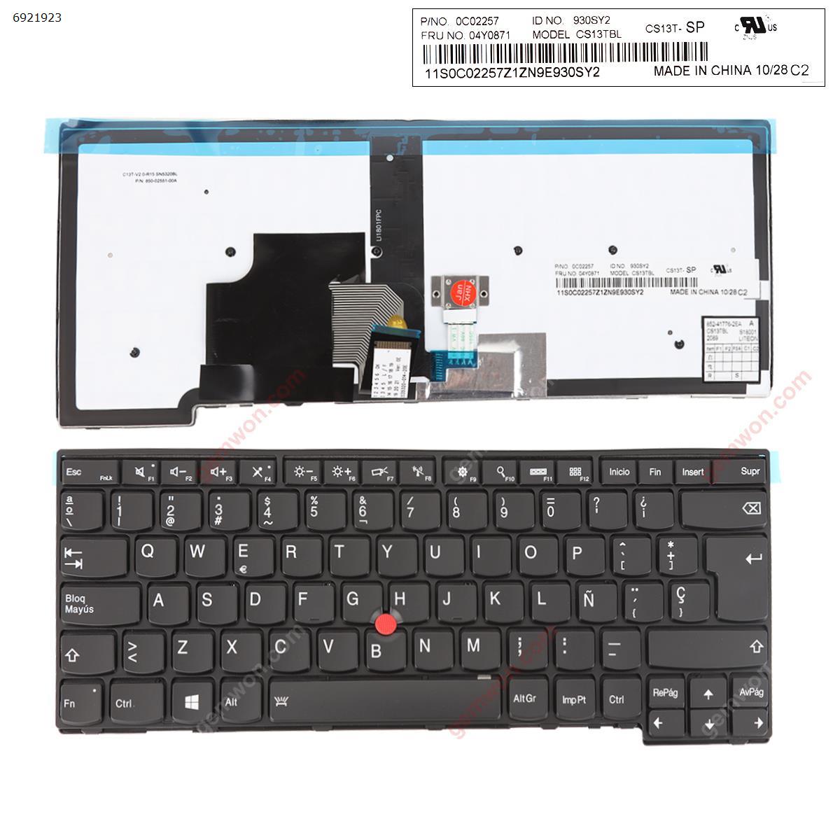 Picture of New Replacement Laptop Keyboard For Thinkpad T440 T440P T440S T450 T450s T431s E431 BLACK FRAME BLACK (Backlit with point stick ,For Win8) OEM SP Layout