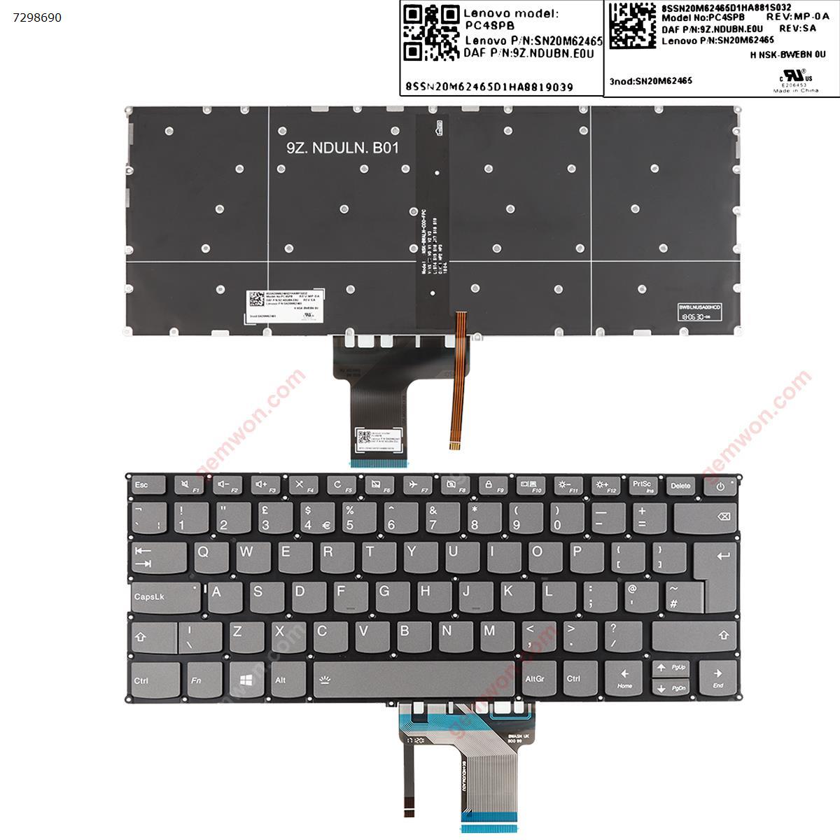 Picture of New Replacement Laptop Keyboard For Lenovo IdeaPad 720s-14ikb 720s-14ikb GRAY (Backlit,Without FRAME,WIN8) Uk Layout