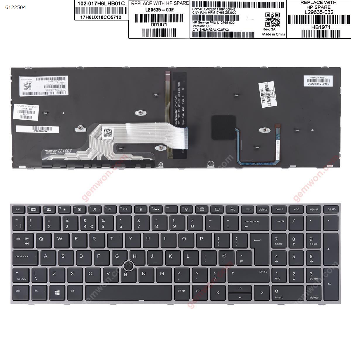 Picture of New Replacement Laptop Keyboard For HP ZBOOK 15 17 G5 G6 GRAY FRAME BLACK (Backlit ， with point, Reprint,Win8) Uk Layout