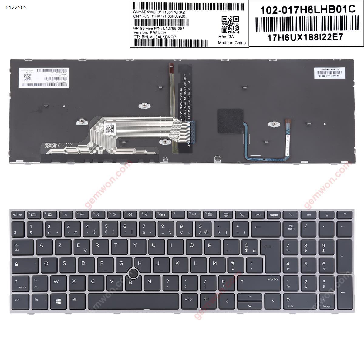 Picture of New Replacement Laptop Keyboard For HP ZBOOK15 17 G5 G6 GRAY FRAME BLACK (Backlit ， with point,Win8) FR Layout