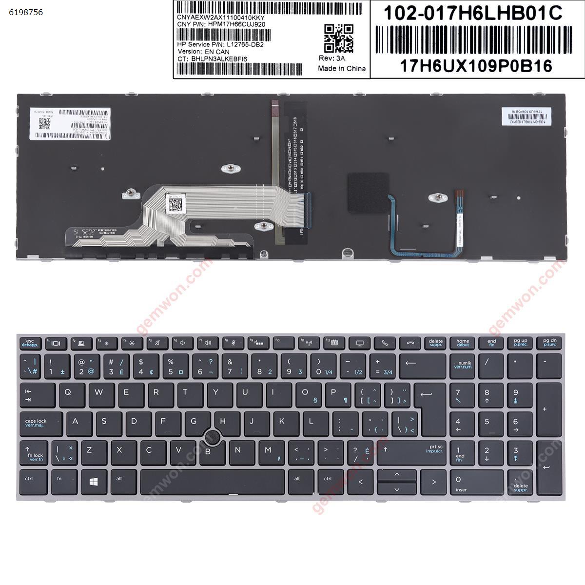 Picture of New Replacement Laptop Keyboard For HP ZBOOK 15 17 G5 G6 GRAY FRAME BLACK (Backlit ， with point,Win8) CA/CF Layout