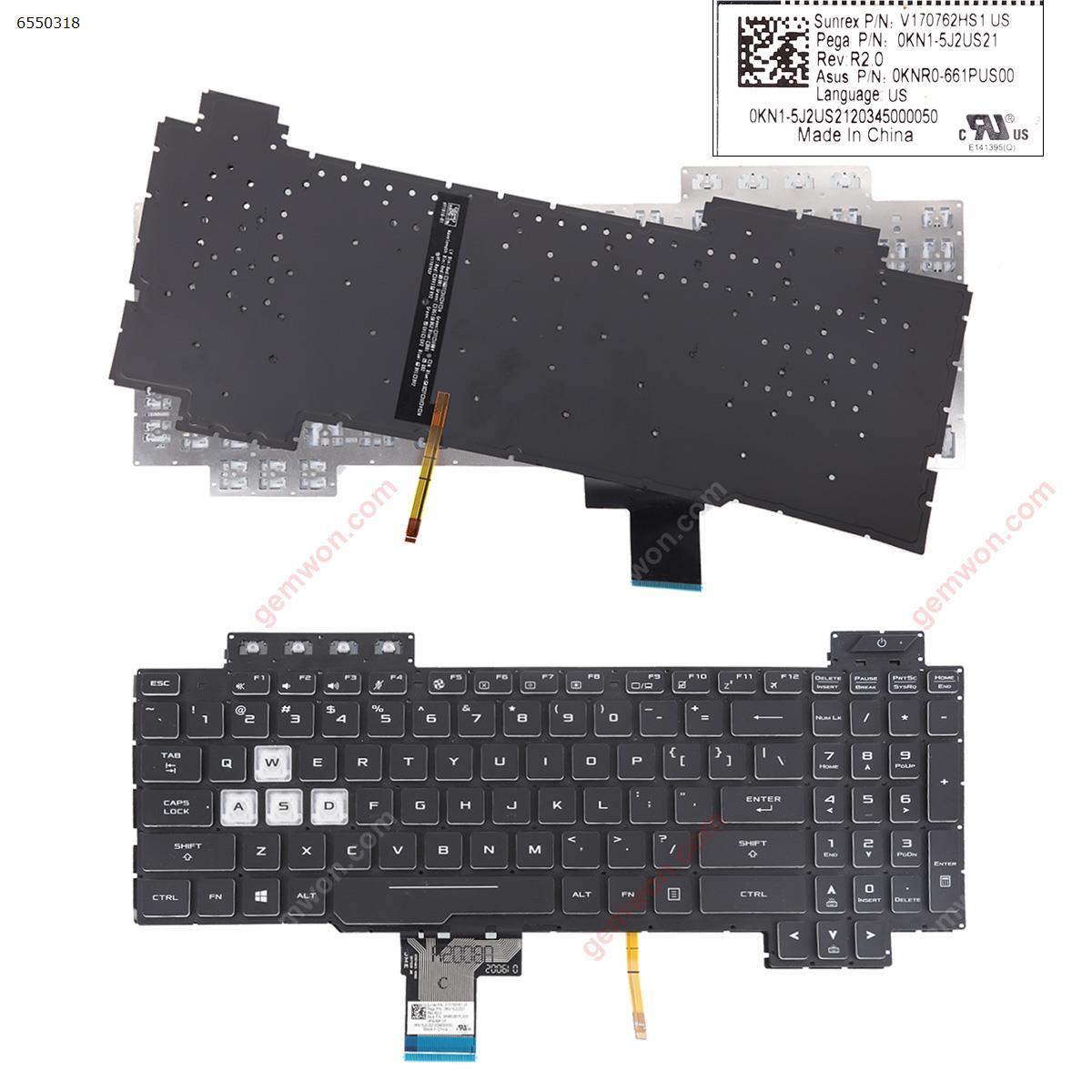 Picture of New Replacement Laptop Keyboard For Asus FX505/FX504/FX705/FX80 BLACK ( Backlit, Win8, no frame ”WASD is White“) US Layout