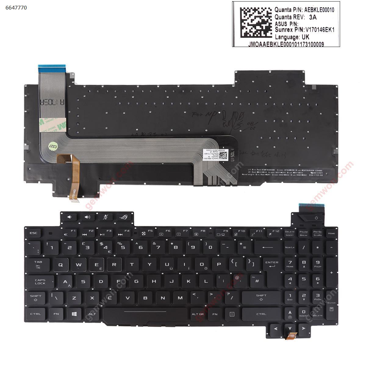 Picture of New Replacement Laptop Keyboard For Asus GL503GE BLACK (Without FRAME,Backlit,  WIN8) Uk Layout